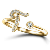 Fancy Diamond Initial 'T' Ring 0.10ct G/SI Quality in 9k Yellow Gold - All Diamond