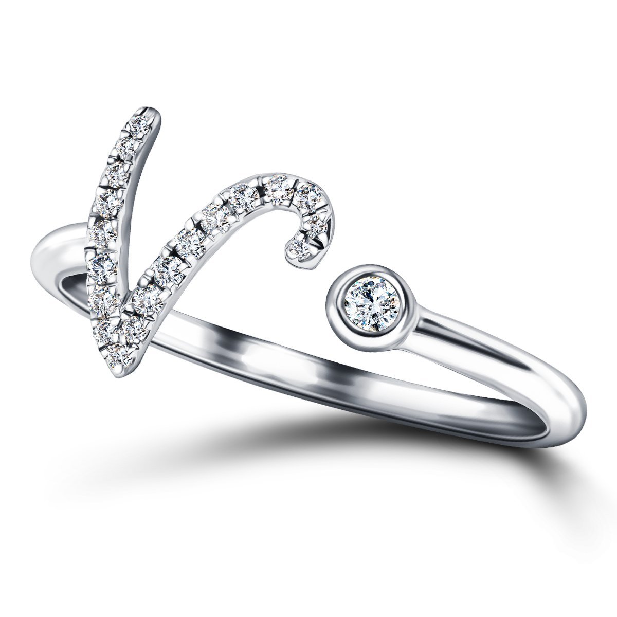 Fancy Diamond Initial 'V' Ring 0.11ct G/SI Quality in 9k White Gold - All Diamond
