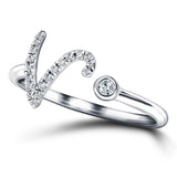 Fancy Diamond Initial 'V' Ring 0.11ct G/SI Quality in 9k White Gold - All Diamond