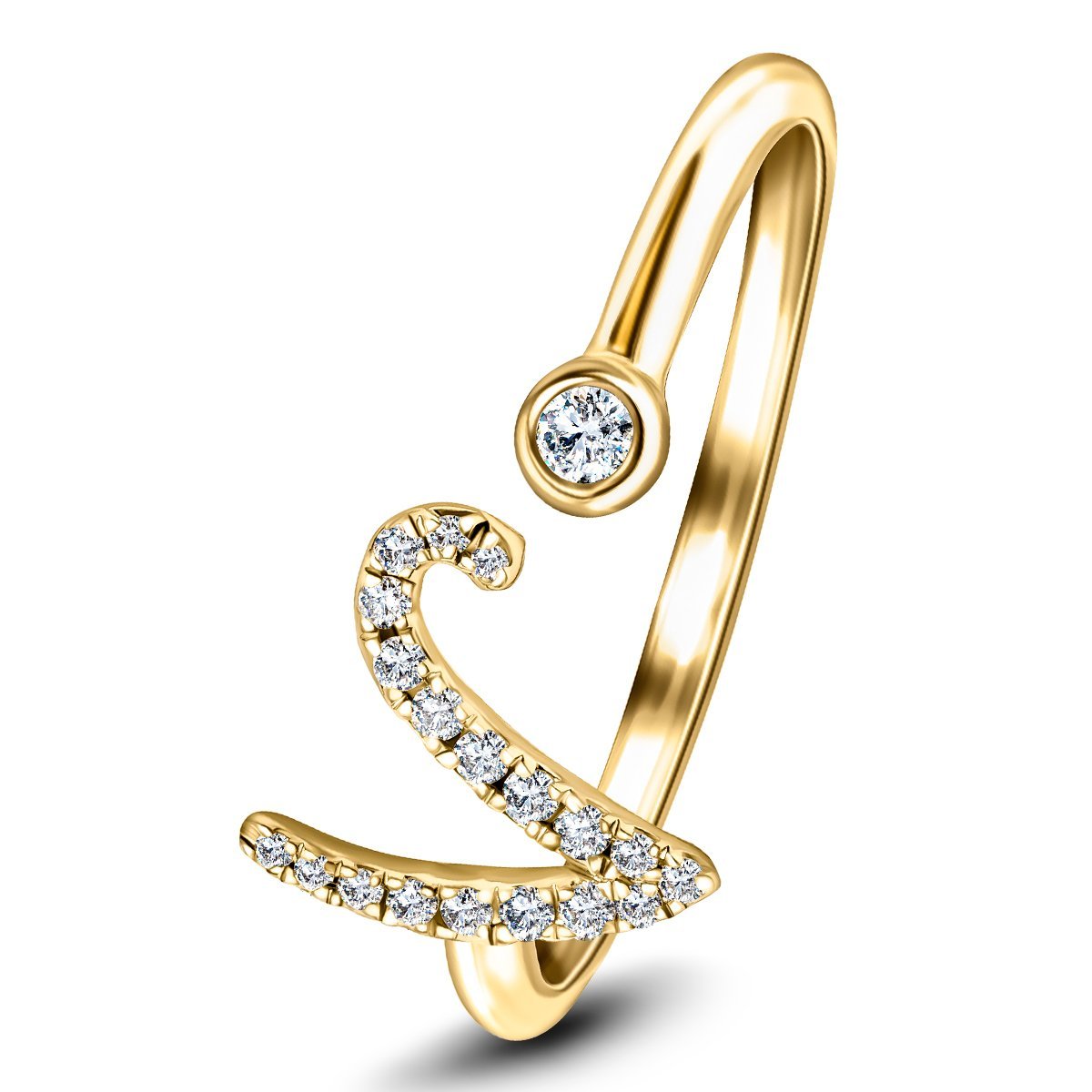 Fancy Diamond Initial 'V' Ring 0.11ct G/SI Quality in 9k Yellow Gold - All Diamond