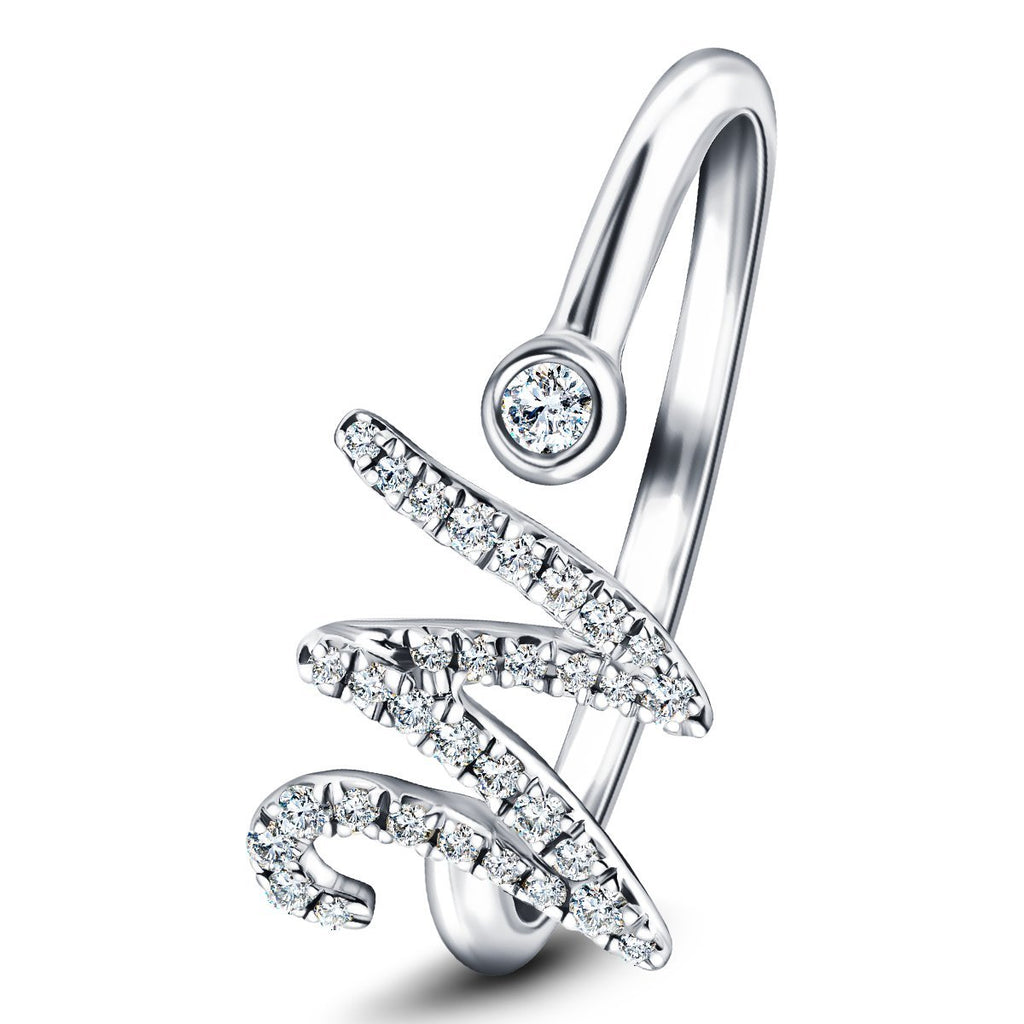 Fancy Diamond Initial 'W' Ring 0.14ct G/SI Quality in 9k White Gold - All Diamond