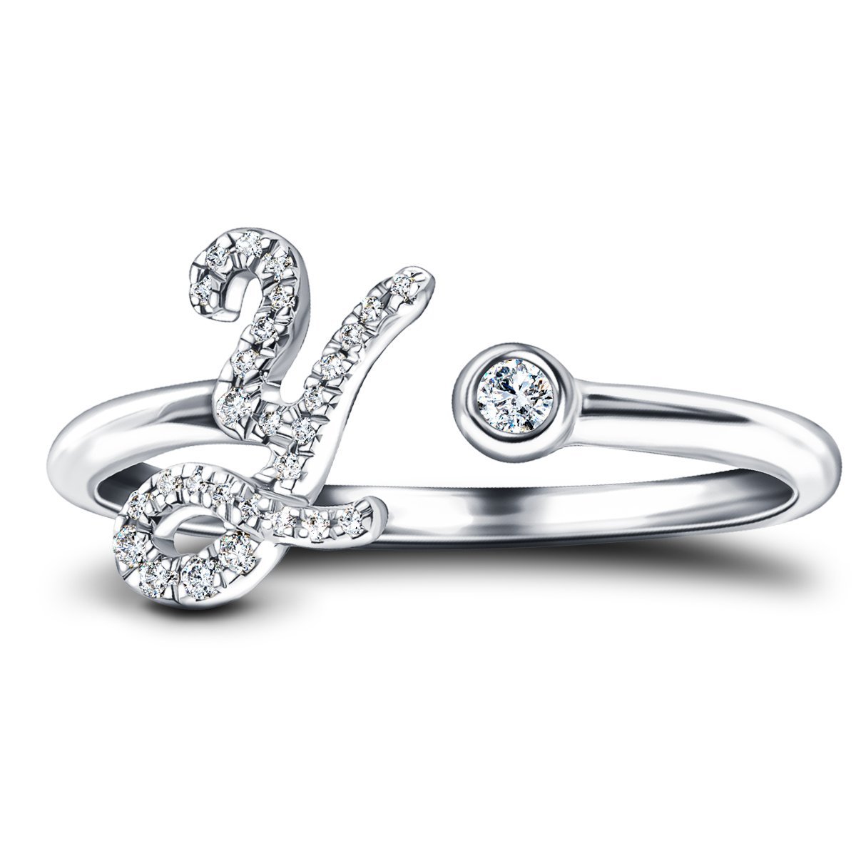 Fancy Diamond Initial 'Y' Ring 0.12ct G/SI Quality in 9k White Gold - All Diamond