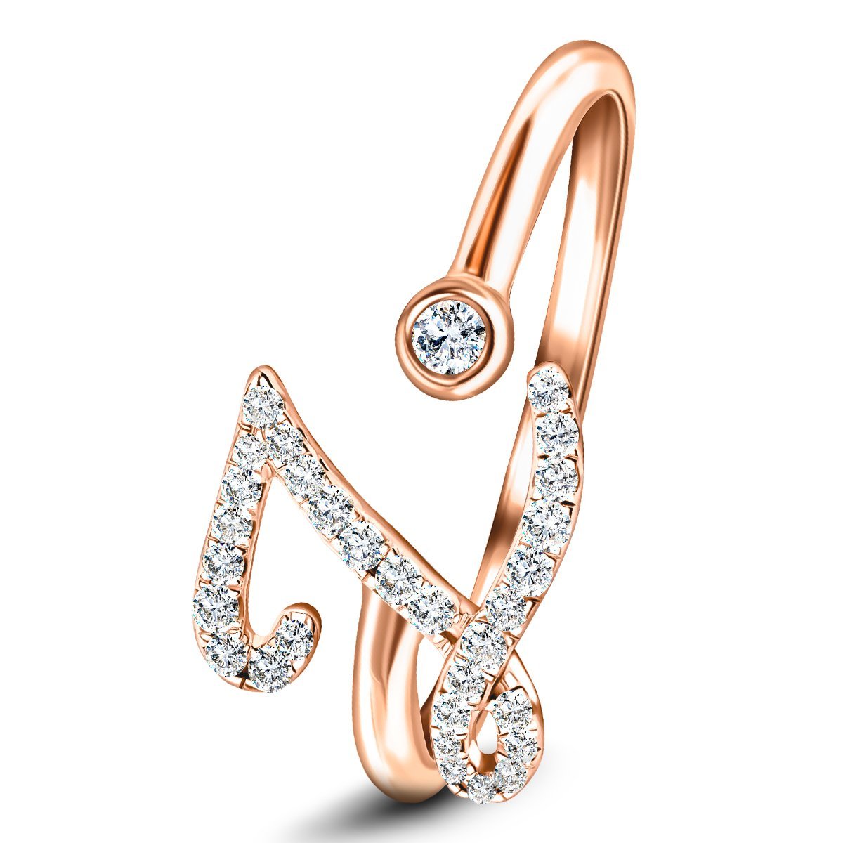 Fancy Diamond Initial 'Z' Ring 0.16ct G/SI Quality in 9k Rose Gold - All Diamond