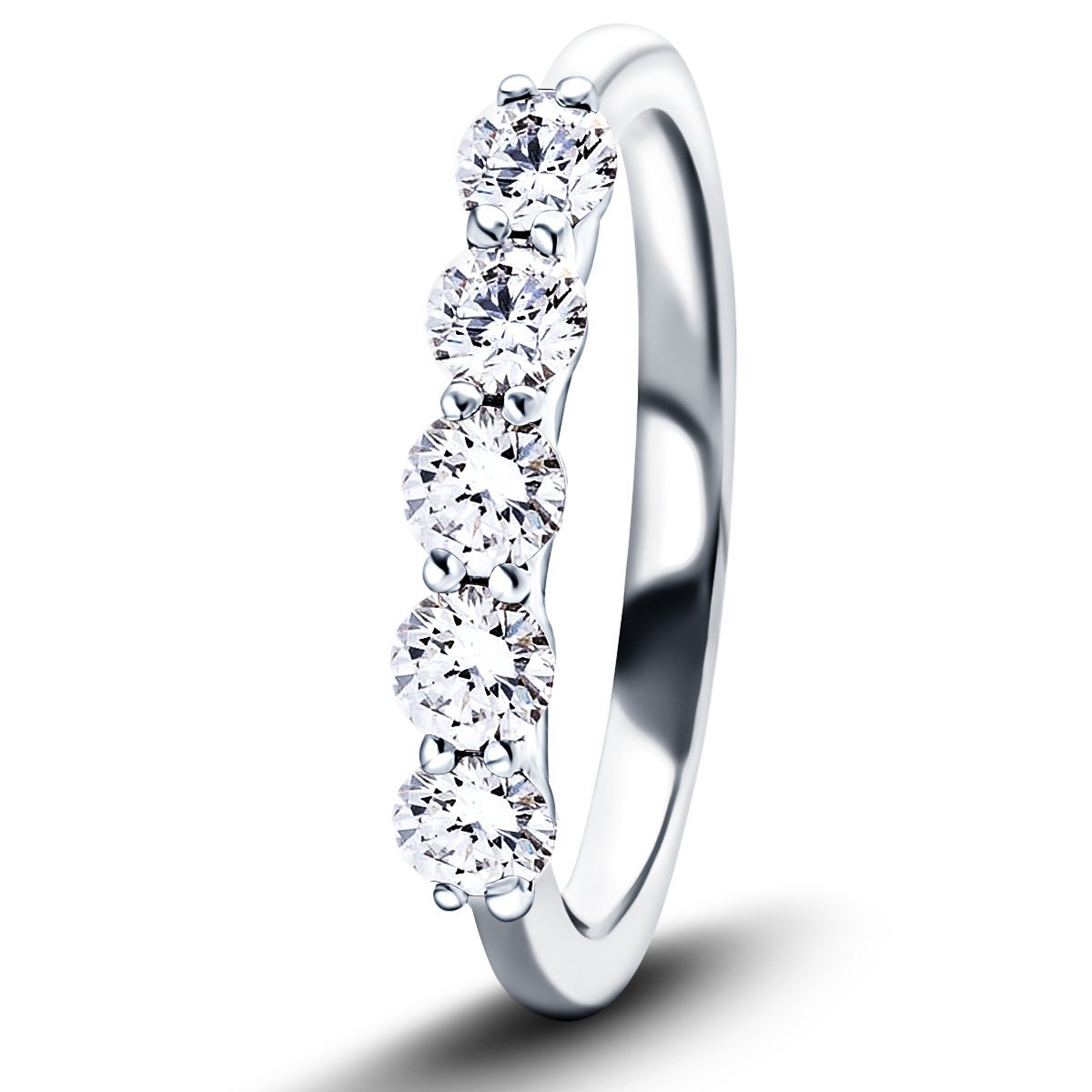 Five Stone Diamond Ring with 0.75ct G/SI Quality in 18k White Gold - All Diamond