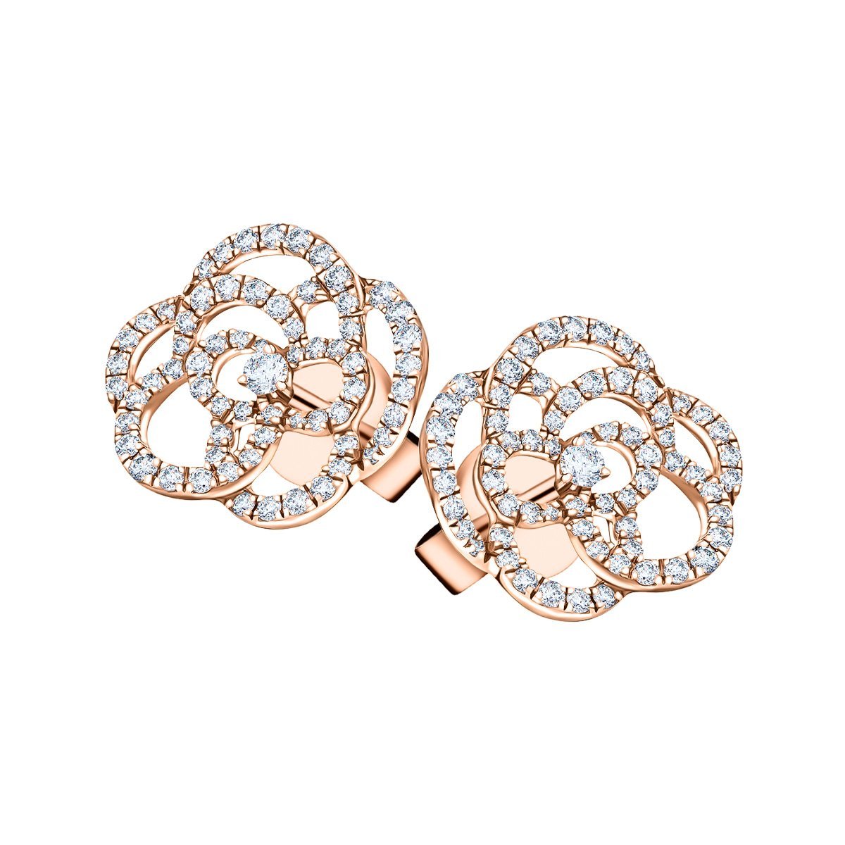 Flower Diamond Earrings 0.70ct G/SI Quality 18k Rose Gold 13.5mm - All Diamond