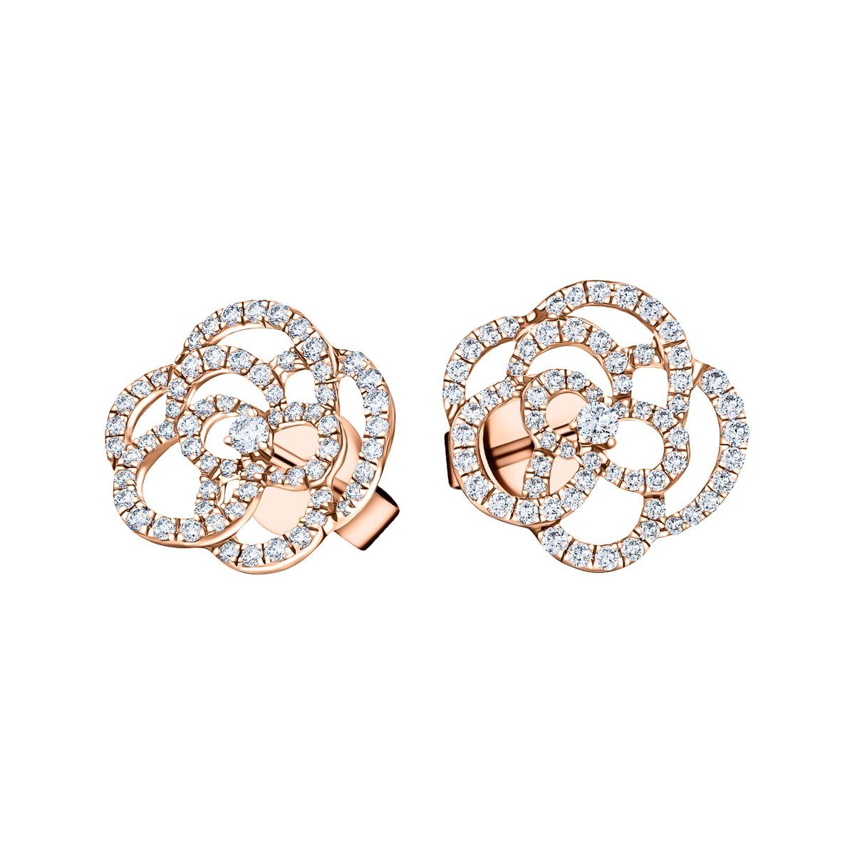 Flower Diamond Earrings 0.70ct G/SI Quality 18k Rose Gold 13.5mm - All Diamond