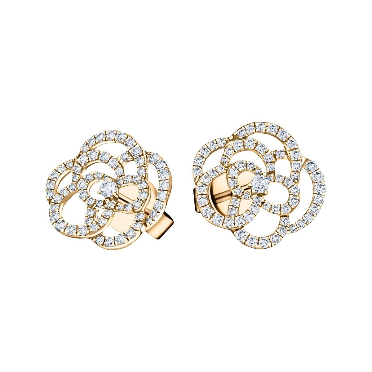 Flower Diamond Earrings 0.70ct G/SI Quality 18k Yellow Gold 13.5mm - All Diamond