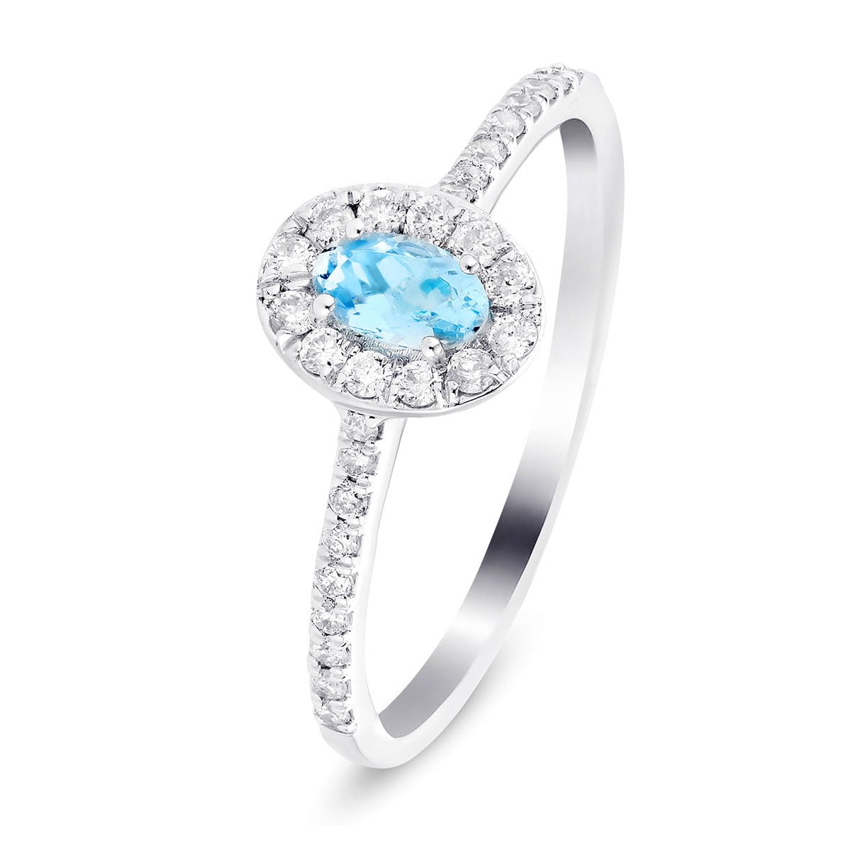 Halo Aquamarine 0.20ct and Diamond 0.22ct Ring in 18K White Gold - All Diamond