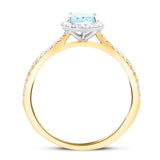 Halo Aquamarine 0.66ct and Diamond 0.27ct Ring in 18K Yellow Gold - All Diamond