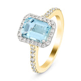 Halo Aquamarine 1.31ct and Diamond 0.38ct Ring in 18K Yellow Gold - All Diamond