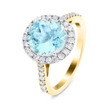 Halo Aquamarine 2.39ct and Diamond 0.43ct Ring in 18K Yellow Gold - All Diamond