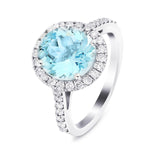 Halo Aquamarine 2.39ct and Diamond 0.43ct Ring in Platinum - All Diamond
