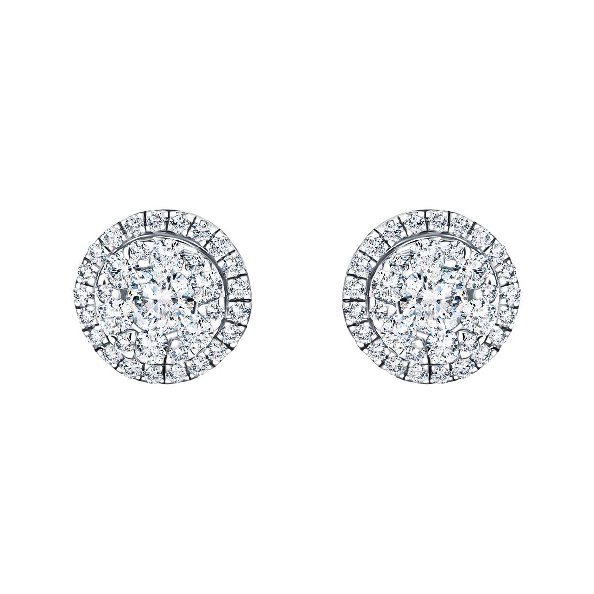 Halo Cluster Diamond Round Earrings 1.30ct G/SI in 18k White Gold 10.2mm - All Diamond