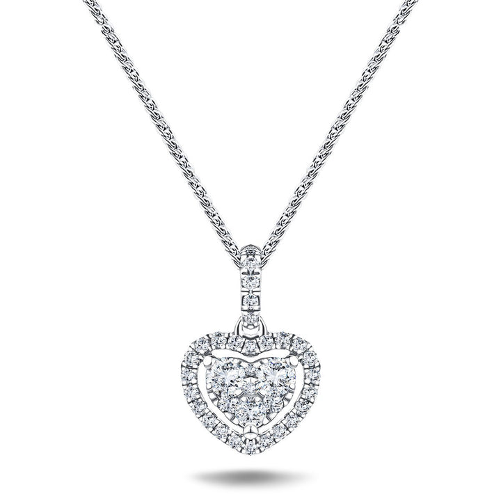Collar de corazón con racimo de halo, diamante G/SI de 0,70 quilates en oro blanco de 18 k