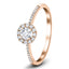 Anillo de compromiso de diamantes con halo certificado y piedras laterales con 0,35 quilates en oro rosado de 18 k
