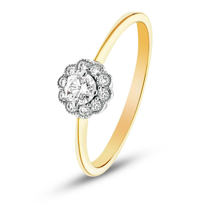 Anillo de compromiso de diamantes con halo certificado con 0,30 ct G/SI en oro rosado de 18 quilates