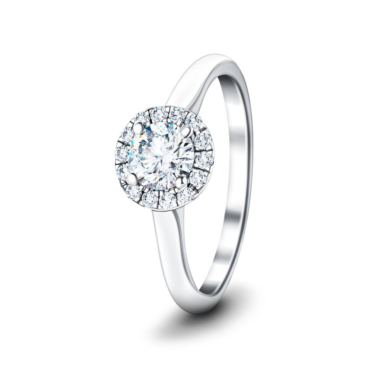 Halo Diamond Engagement Ring with 0.35ct G/SI in 18k White Gold - All Diamond