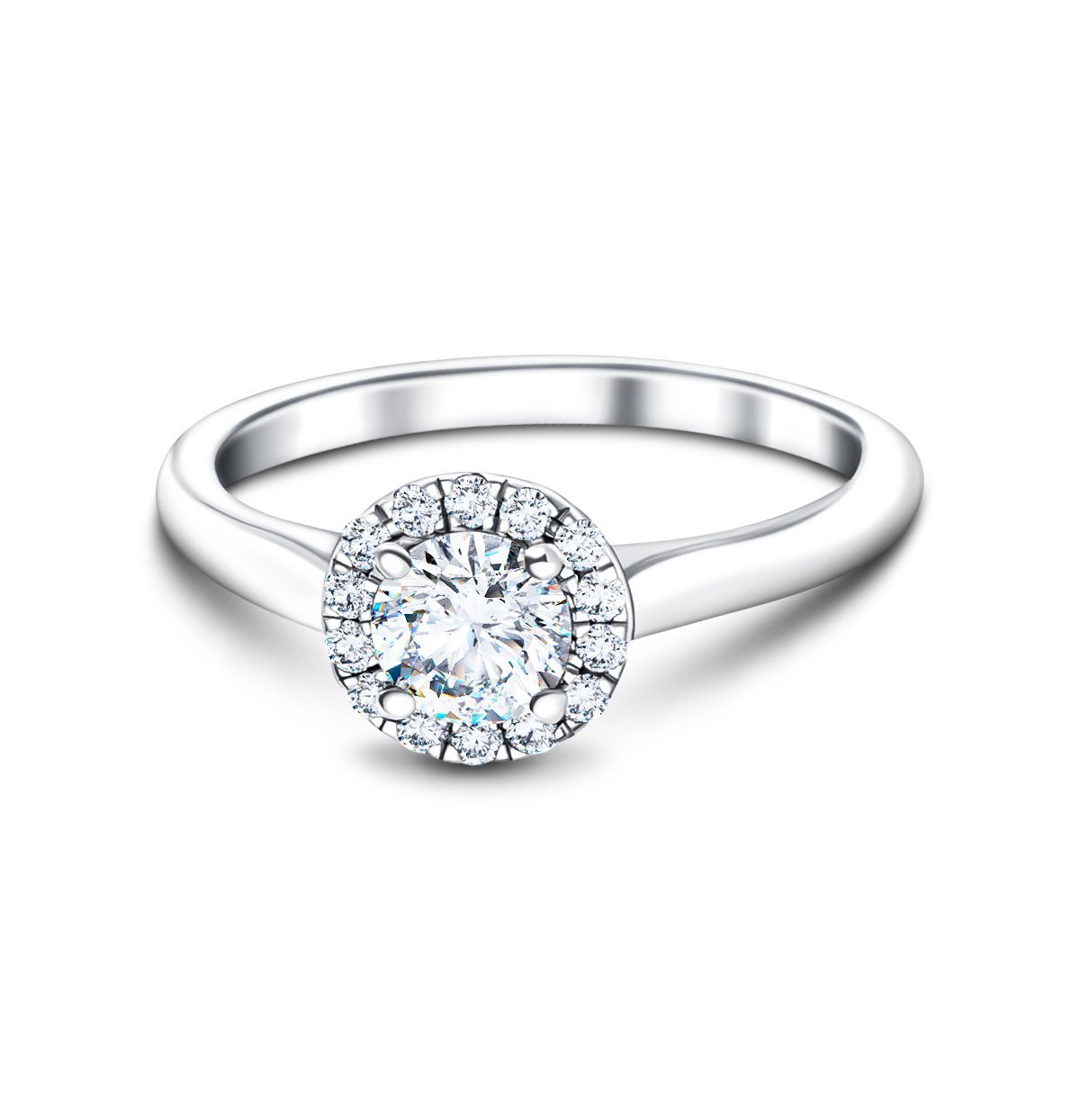 Halo Diamond Engagement Ring with 0.45ct G/SI in 18k White Gold - All Diamond