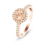 Halo Morganite 0.77ct and Diamond 0.28ct Ring in 9k Rose Gold - All Diamond