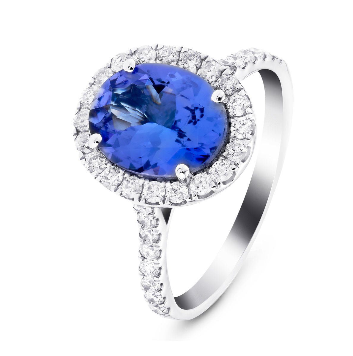 Halo Oval Tanzanite 2.60ct and Diamond 0.59ct Ring in 18K White Gold - All Diamond