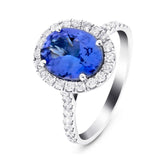 Halo Oval Tanzanite 2.60ct and Diamond 0.59ct Ring in 18K White Gold - All Diamond