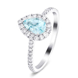 Halo Pear Aquamarine 0.57ct and Diamond 0.34ct Ring in 18K White Gold - All Diamond