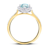 Halo Pear Aquamarine 1.09ct and Diamond 0.33ct Ring in 18K Yellow Gold - All Diamond