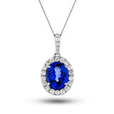 Halo Tanzanite 1.55ct & 0.35ct G/SI Diamond Necklace in 18k White Gold - All Diamond