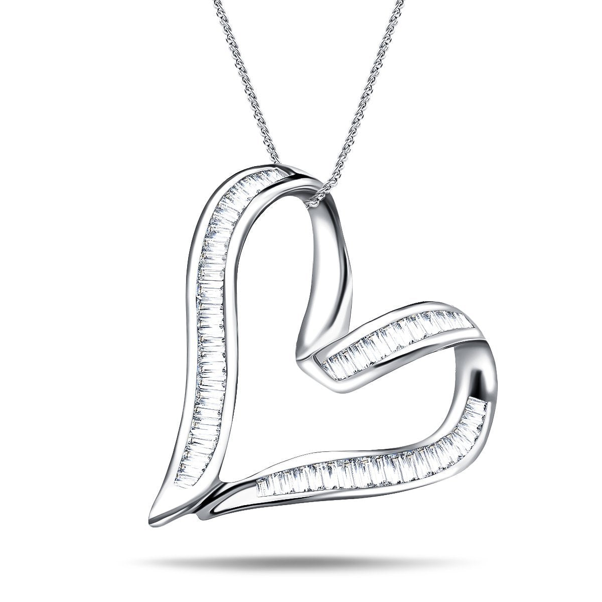 Heart Necklace 1.00ct Baguette Diamond 18K White Gold - All Diamond