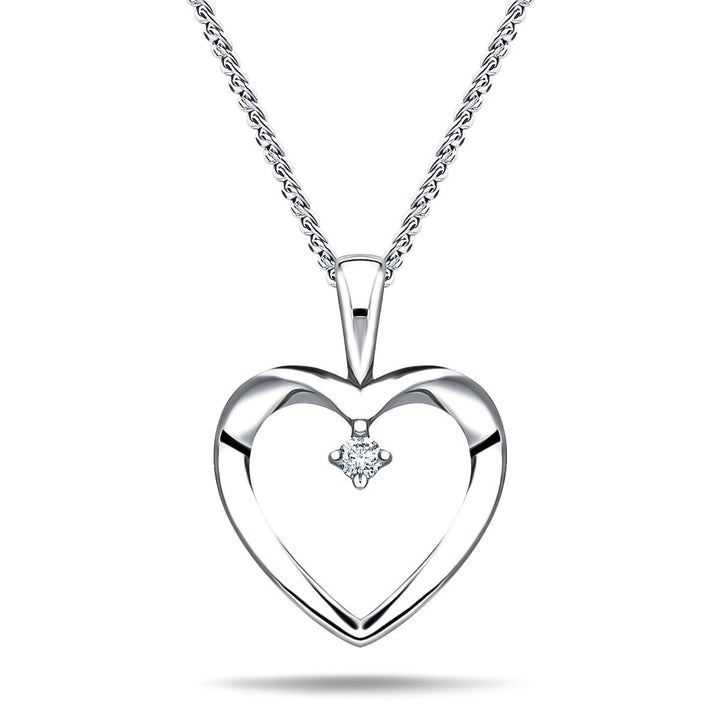 Heart Pendant 0.02ct Diamond 9K White Gold
