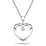 Heart Pendant Necklace 0.02ct Diamond 9K White Gold - All Diamond