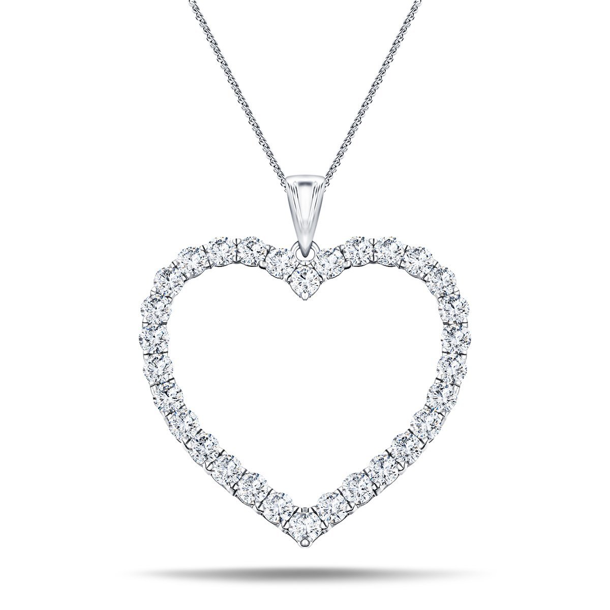 Heart Shape 3.00ct Diamond Pendant in 18K White Gold - All Diamond