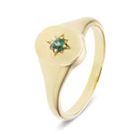 Mens Single Emerald Signet Ring 0.06ct in 9k Yellow Gold - All Diamond