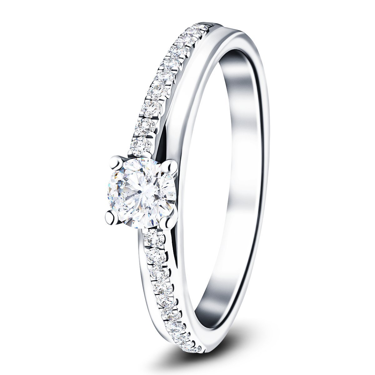 Modern Diamond Shoulder Set Engagement Ring 0.60ct G/SI 18k White Gold - All Diamond