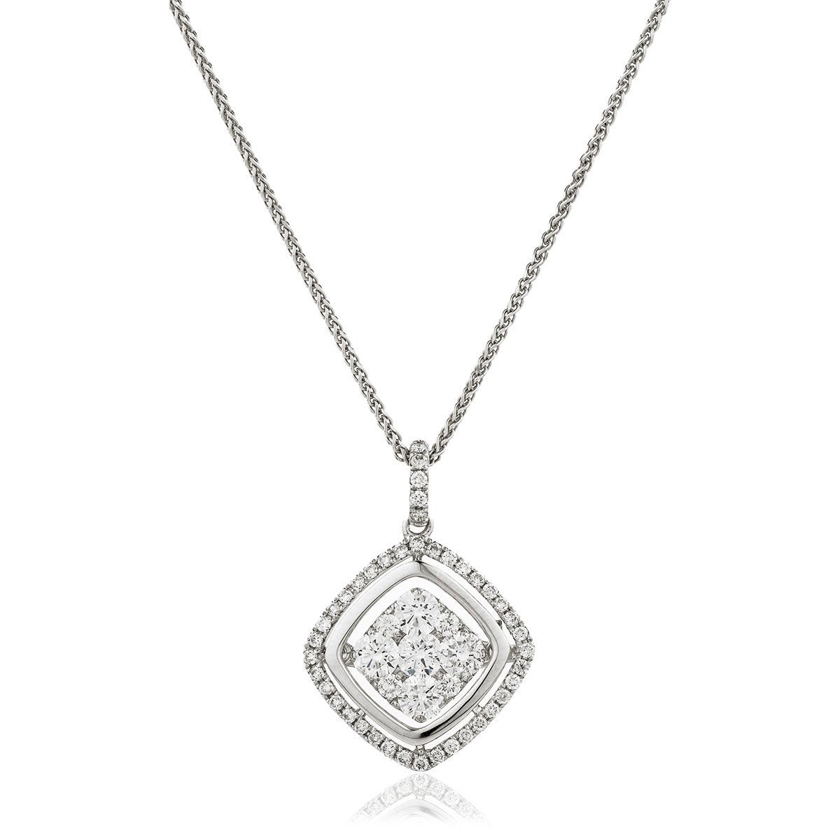 Moveable Diamond Cluster Necklace Pendant 0.90ct 18k Gold 16.0mm - All Diamond