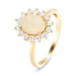 Opal 1.12ct and Diamond 0.52ct Cluster Ring in 9K Yellow Gold - All Diamond