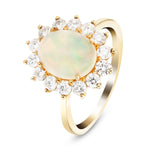 Opal 1.49ct and Diamond 0.82ct Cluster Ring in 9K Yellow Gold - All Diamond