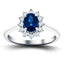 Oval 0.50ct Blue Sapphire 0.20ct Diamond Cluster Ring 18k White Gold - All Diamond