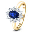 Anillo de racimo de diamantes de 0,30 ct con zafiro azul ovalado de 0,50 ct, oro amarillo de 18 k