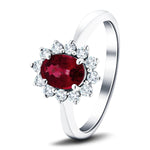 Oval 0.50ct Ruby 0.20ct Diamond Cluster Ring 18k White Gold - All Diamond