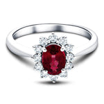 Oval 0.50ct Ruby 0.20ct Diamond Cluster Ring in Platinum - All Diamond