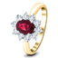 Anillo de racimo de diamantes de 0,30 ct con rubí ovalado de 0,50 ct, oro amarillo de 18 k