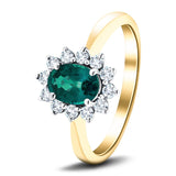 Oval 0.80ct Emerald 0.30ct Diamond Cluster Ring 18k Yellow Gold - All Diamond