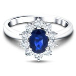 Oval 1.00ct Blue Sapphire 0.60ct Diamond Cluster Ring in Platinum - All Diamond