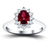 Oval 1.00ct Ruby 0.30ct Diamond Cluster Ring 18k White Gold - All Diamond