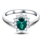 Oval 1.15ct Emerald 0.50ct Diamond Cluster Ring 18k White Gold - All Diamond