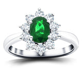 Oval 1.15ct Emerald 1.00ct Diamond Cluster Ring 18k White Gold - All Diamond