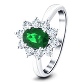 Oval 1.15ct Emerald 1.00ct Diamond Cluster Ring 18k White Gold - All Diamond