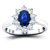 Oval 2.32ct Blue Sapphire 0.95ct Diamond Cluster Ring 18k White Gold - All Diamond