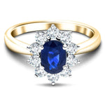 Oval 2.58ct Blue Sapphire 0.99ct Diamond Cluster Ring 18k Yellow Gold - All Diamond